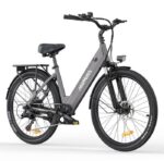 HILLMILES Milecity 1 – 26-Zoll-Elektrofahrrad – 250-W-Motor – abnehmbarer 36-V-13-Ah-Akku – 100 km Reichweite – Shimano 7 Gänge, Grau