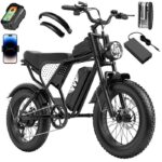 Elektrofahrrad – 20"*4,0-Geländereifen – 1000-W-Motor – abnehmbarer Akku 48 V/15 Ah – Autonomie 50–60 km – Shimano 7 Gänge – Schwarz