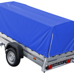 Auto Anhänger 230×125 Garden Trailer 230 KIPP Unitrailer 750 kg mit Stützrad, blauer Hochplane und Hochspriegel
